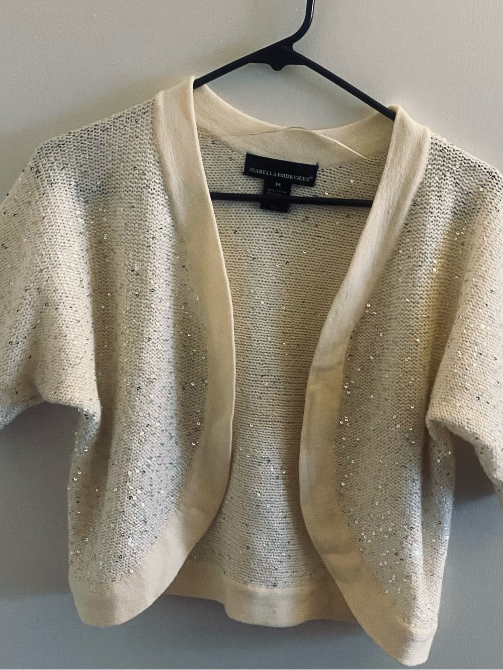 Isabella Rodriguez Cream Sequin Open-Front Knit Cardigan